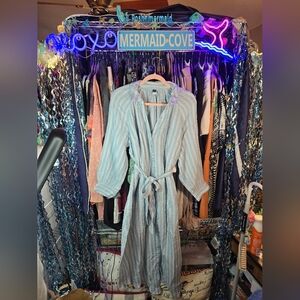 #0556 2X NWT OLD NAVY Lt Blue/Wht  Striped Maxi Dress 28.5"ptp 48"Long Soft